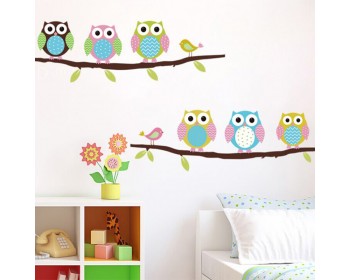 Cute Owl Wall Sticker on the Branch